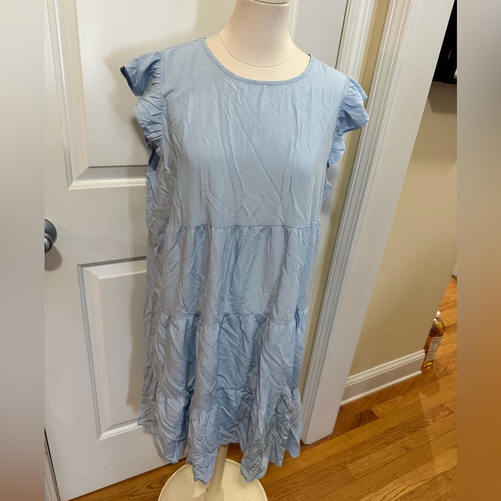 Light Blue Ruffle Sleeve Dress